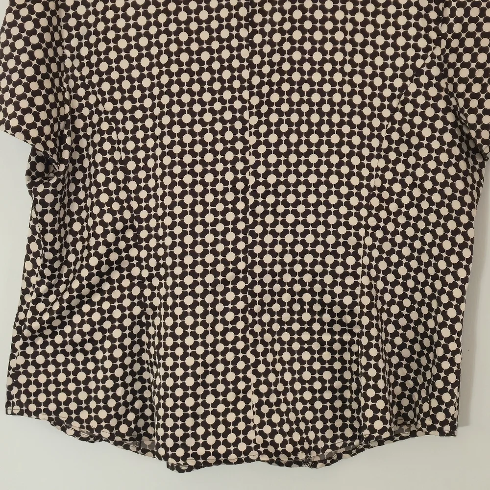 Rickis Size 16 Geometric Mod Print Brown Cream Button Down Blouse Short Sleeve 9 - Picture 10 of 13